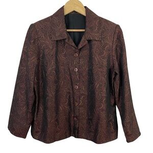 Vintage D’Allaird Sparkly Paisley Blazer Womens 14 Brown Maroon Suit Jacket